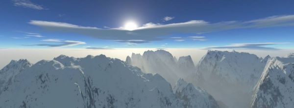 Snowy mountain peaks panorama