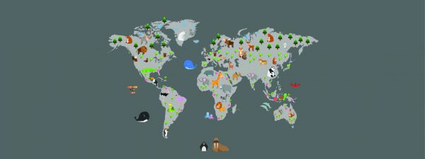 World map for children with grey background
