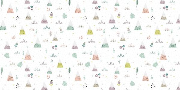 Mountains, plants and flowers pattern