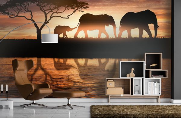 grip Artistiek Archeoloog Elephants in savannah - Photo Wallpaper