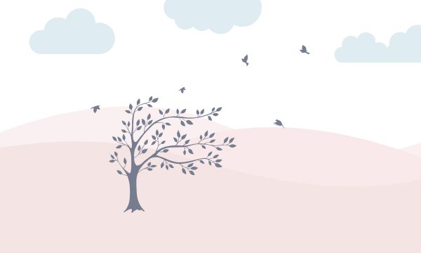 Pink hills with tree