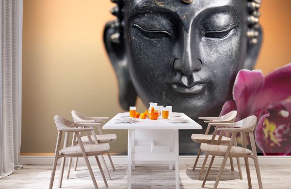 Buddha and pink orchid - Photo Wallpaper