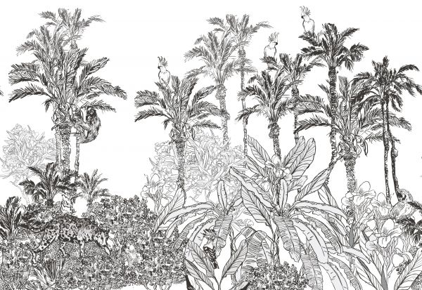 Drawn jungle in black and white