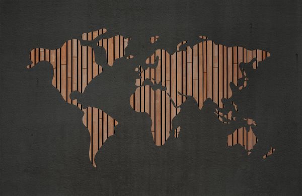 World map with wooden boards