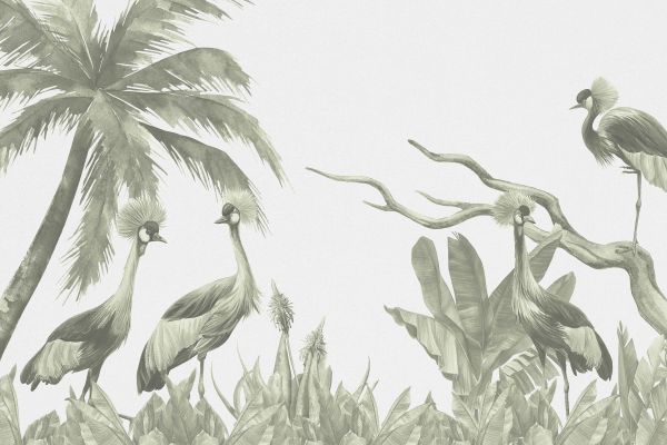 Jungle with cranes in green