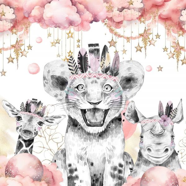 Dreamy animals under starry clouds