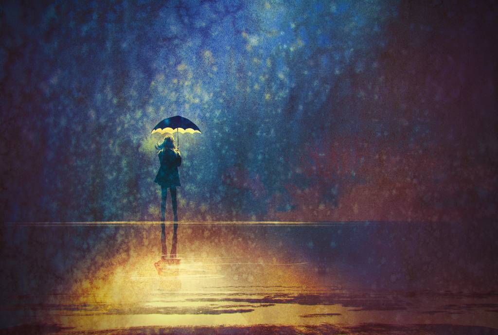 Lonely girl in the rain - Wallpaper