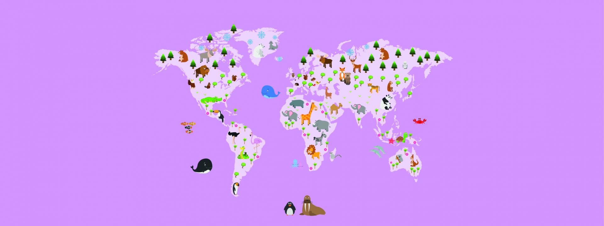 World map for children with pink background