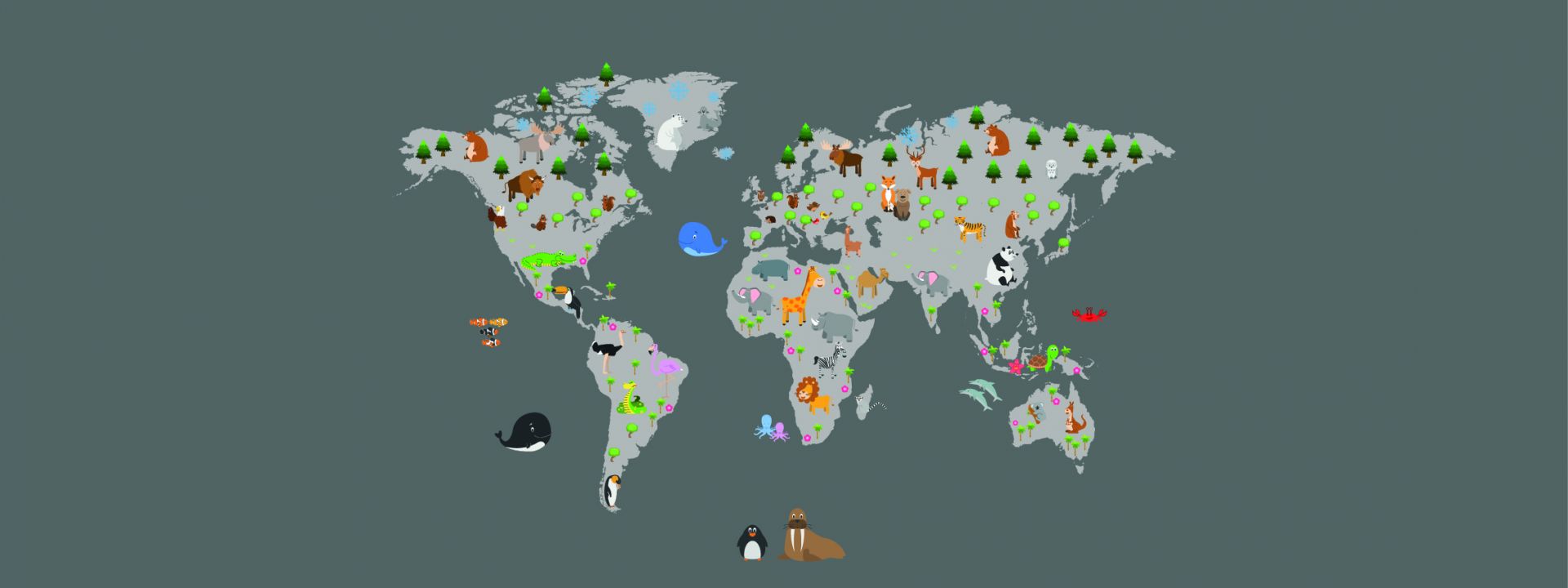 World map for children with grey background