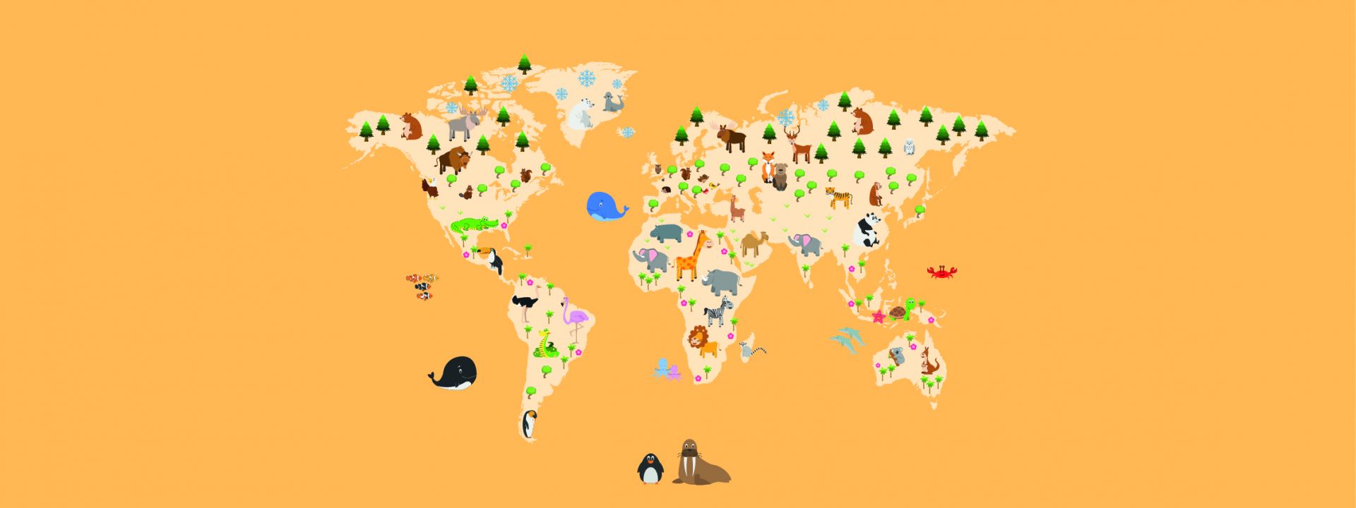 World map for children with yellow background