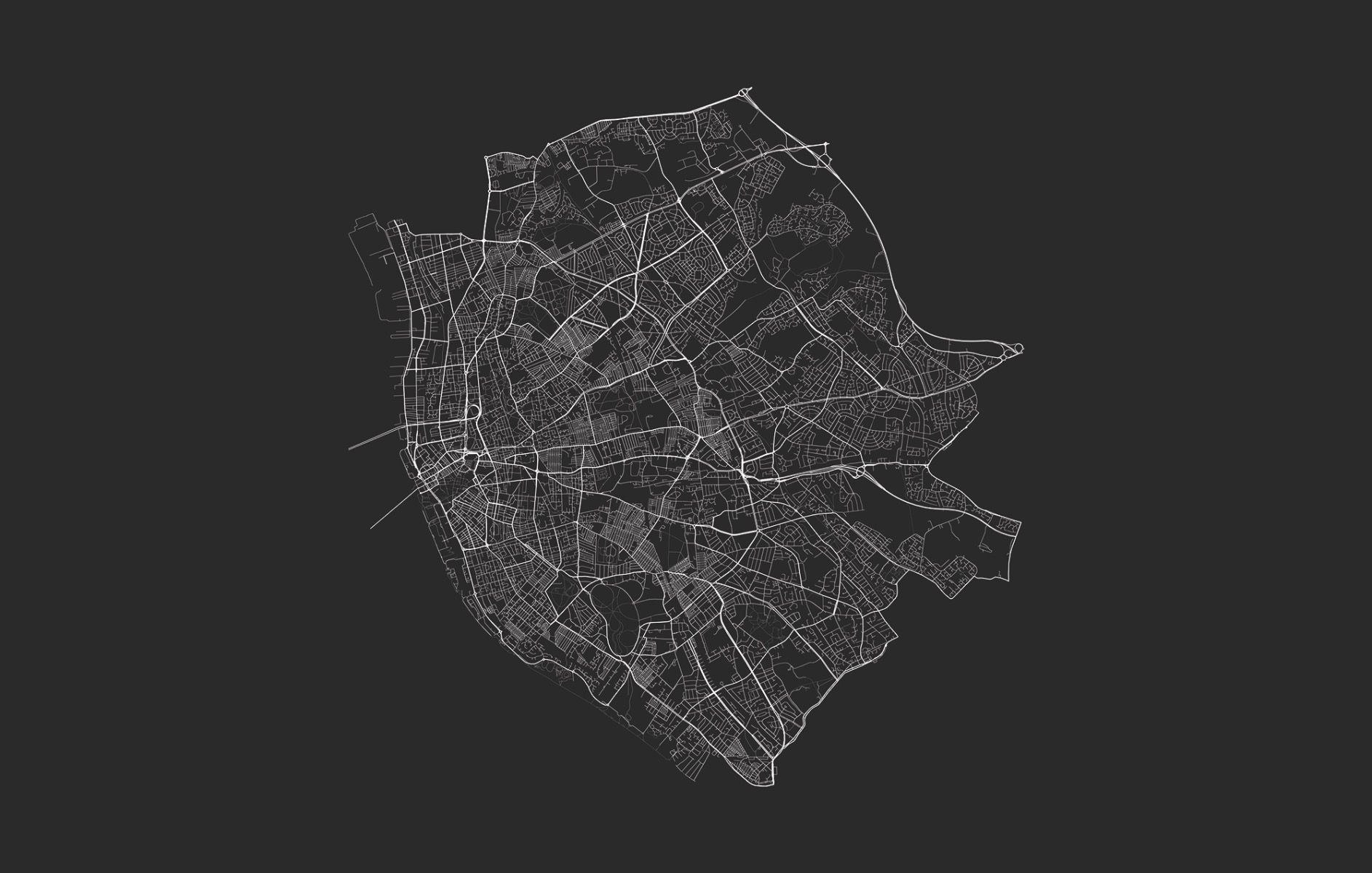Plattegrond van Liverpool, zwart