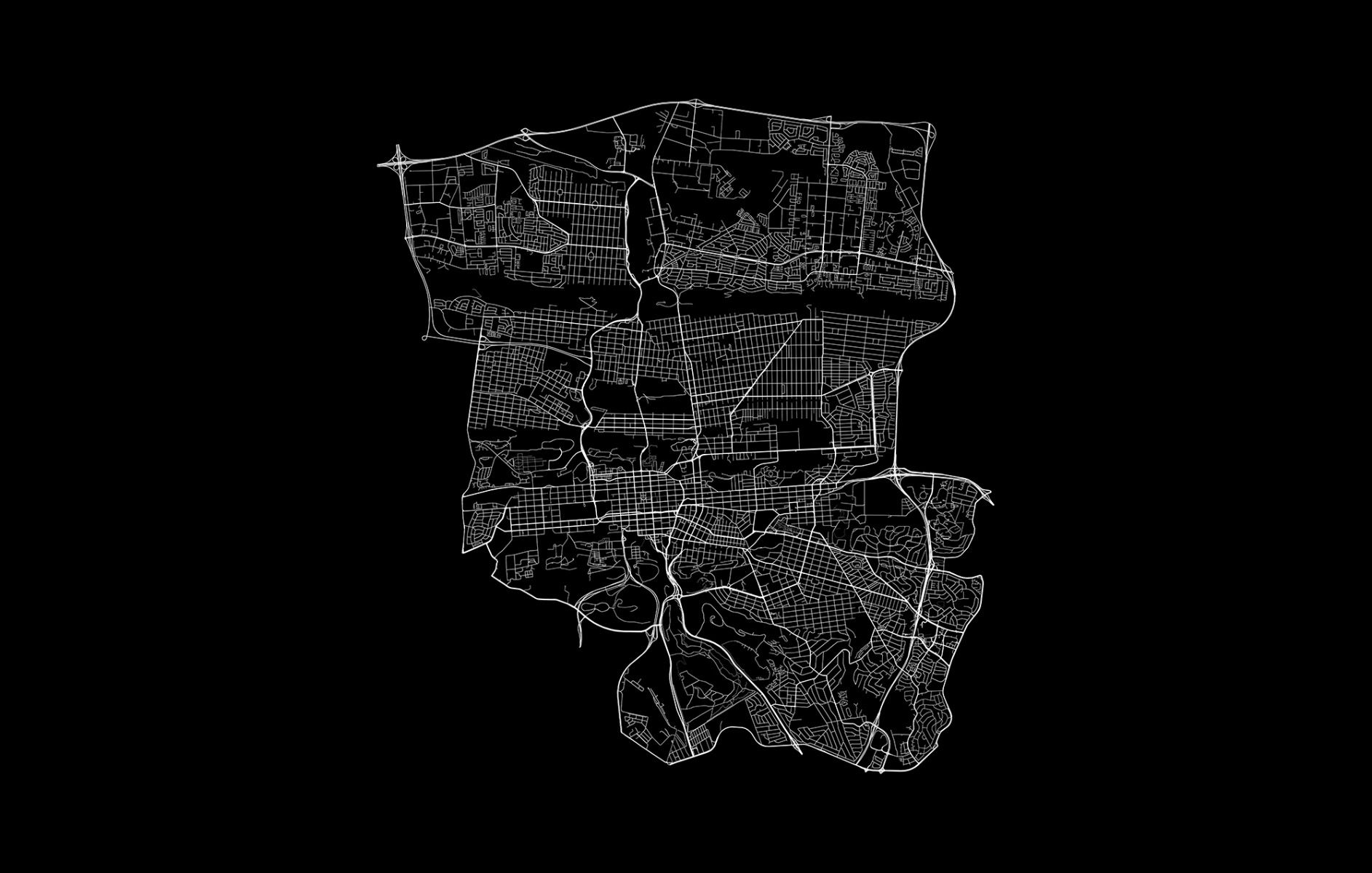 Plattegrond van Pretoria, zwart
