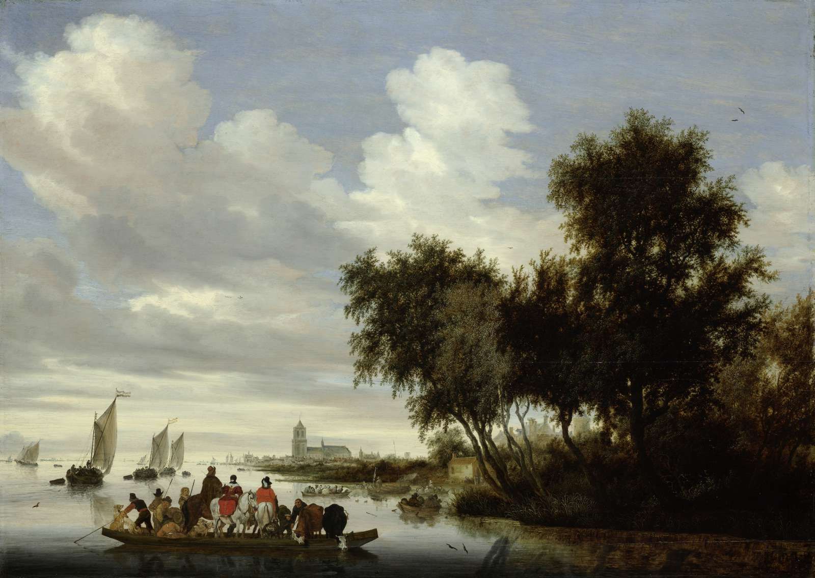 Rivierlandschap met een veerboot