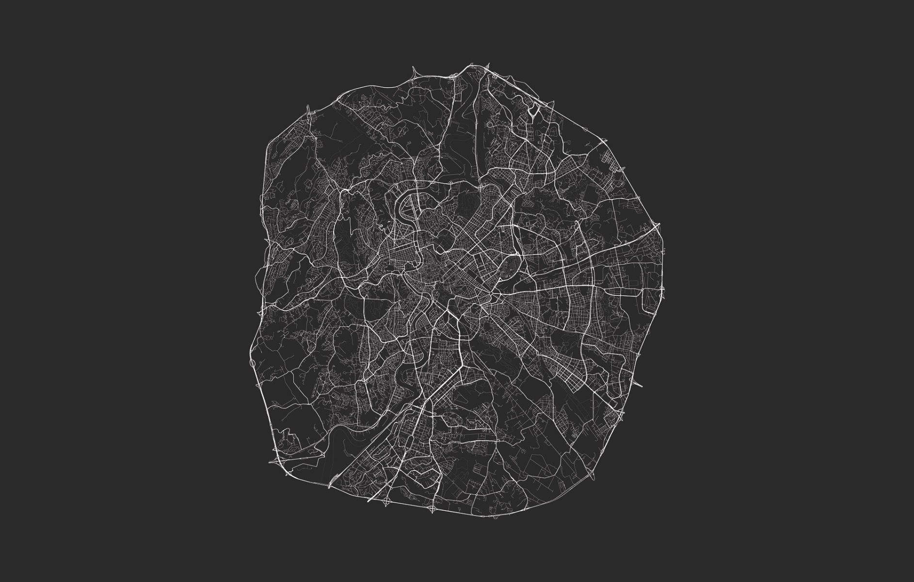 Plattegrond van Rome, zwart