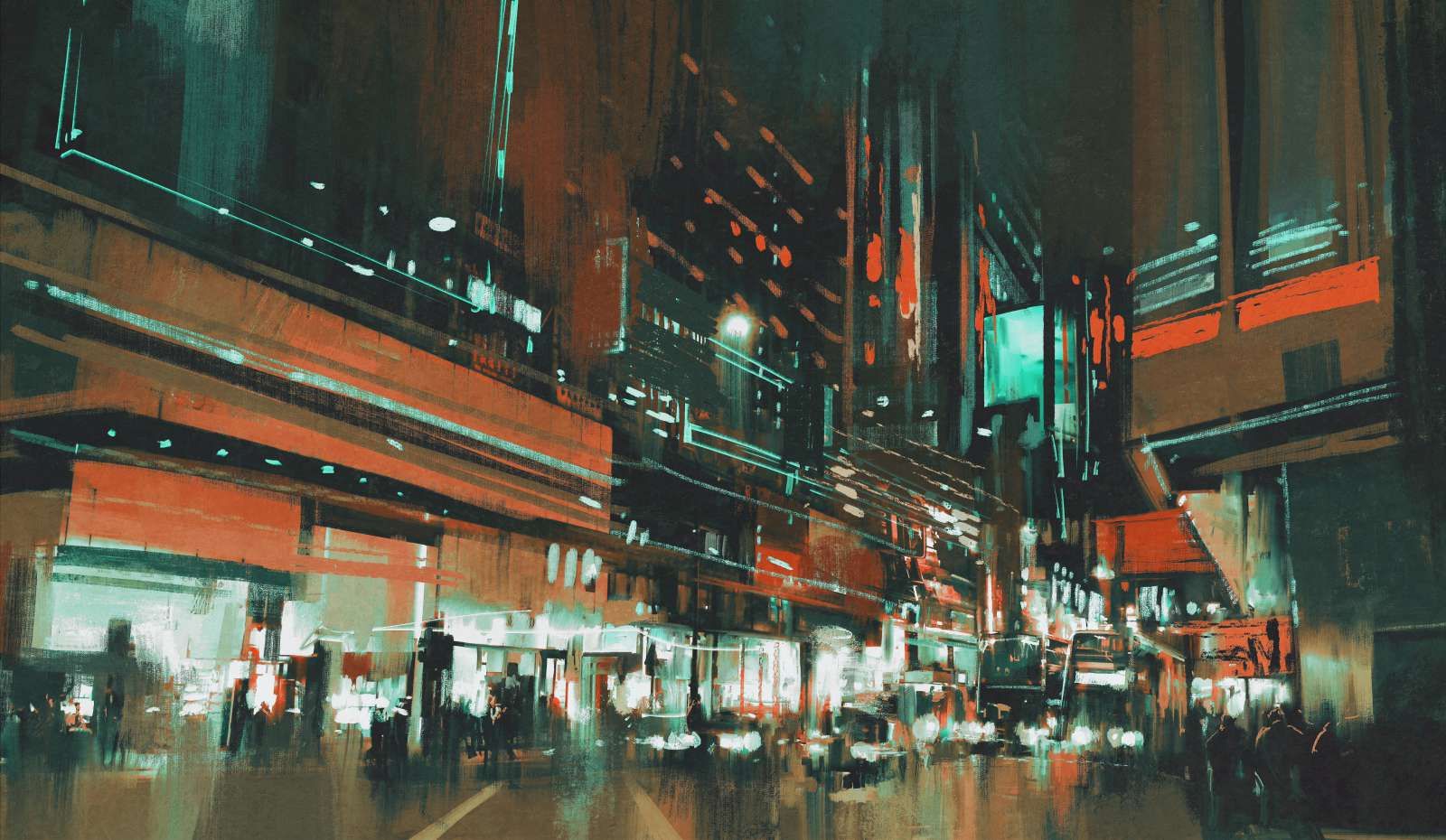 Schilderij van een drukke stad