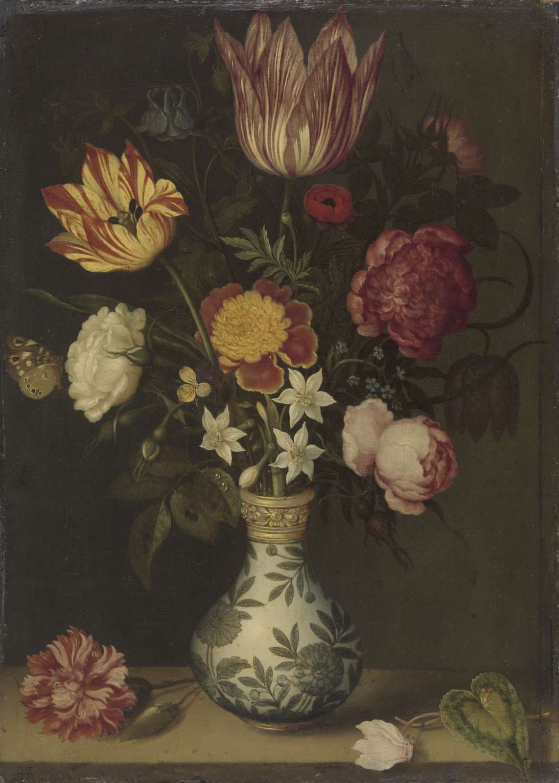 Stilleven met bloemen in een Wan-li vaas