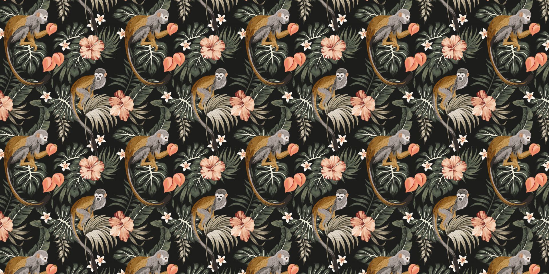 Tropical leaves with monkeys