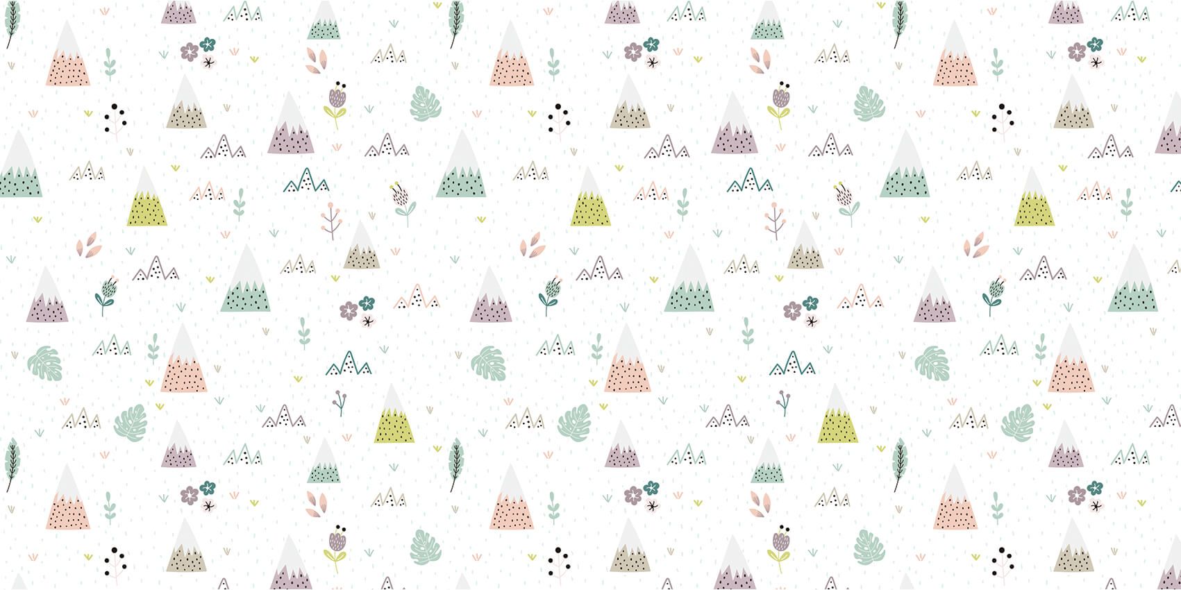 Mountains, plants and flowers pattern