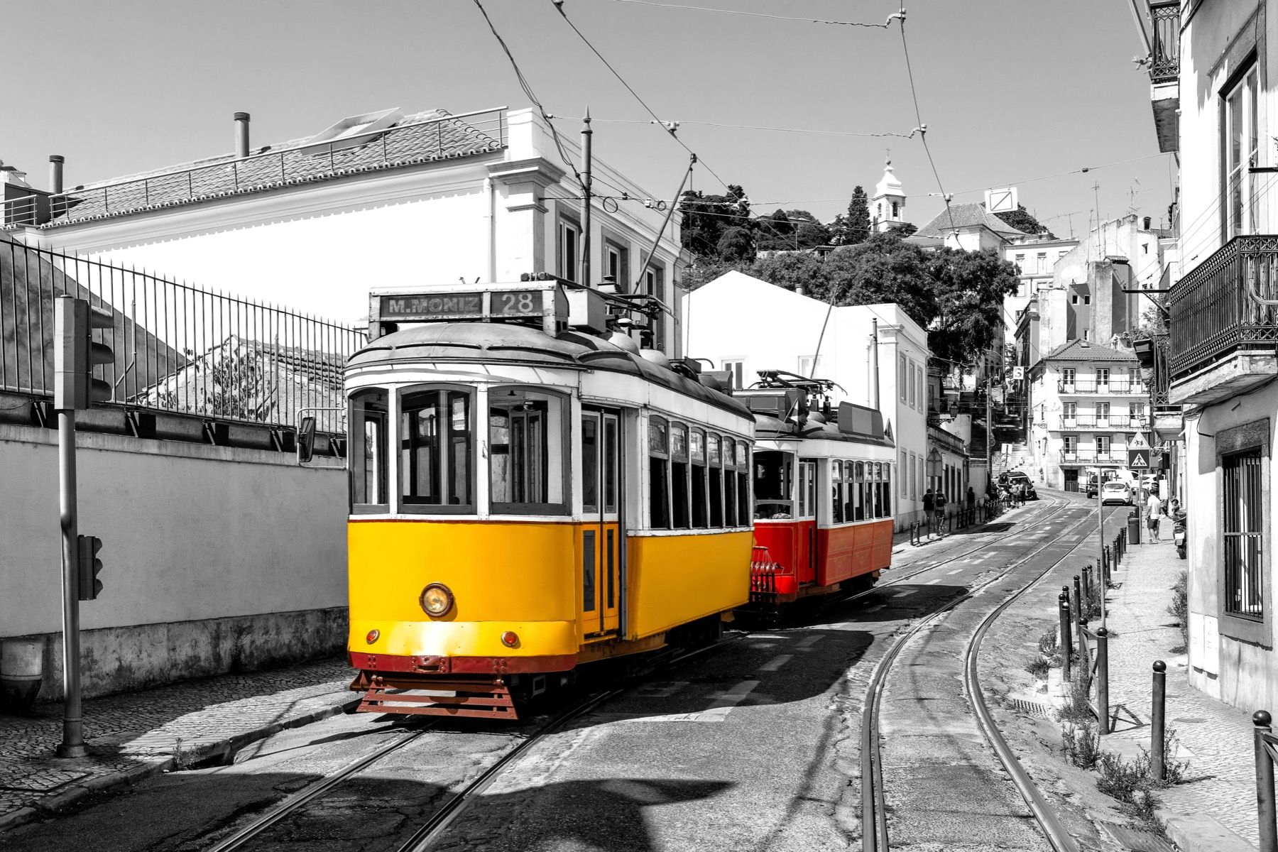 Yellow and red tram