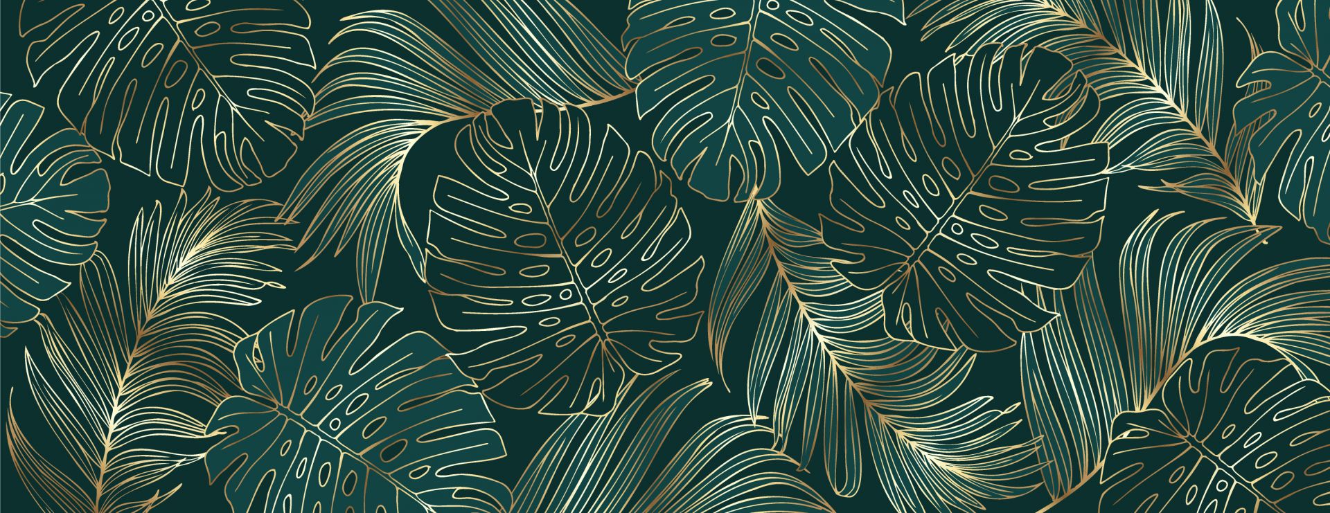 Green leaves with gold - Wallpaper