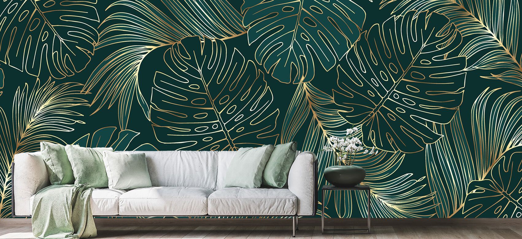 Green leaves with gold - Wallpaper Green leaves with gold - Wallpaper
