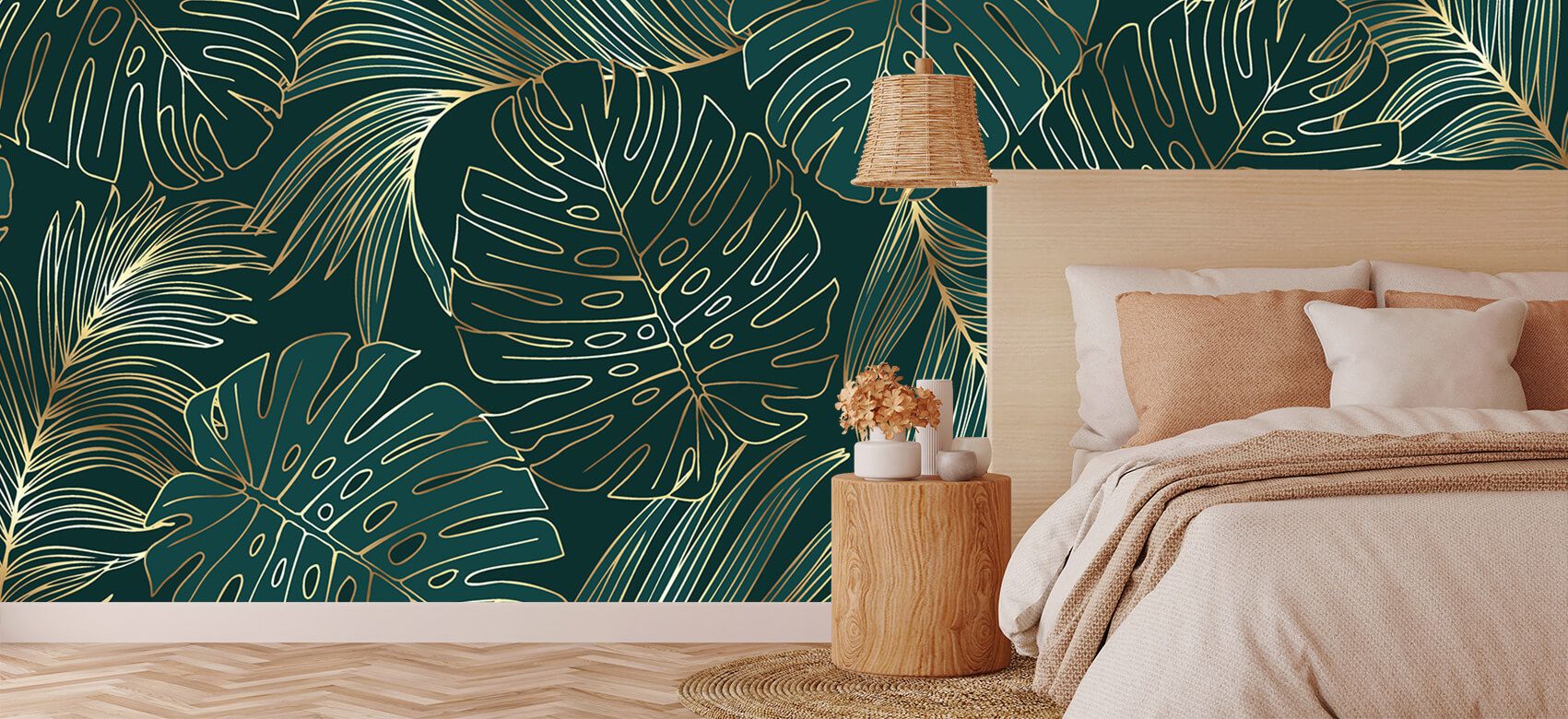 Green leaves with gold - Wallpaper Green leaves with gold - Wallpaper