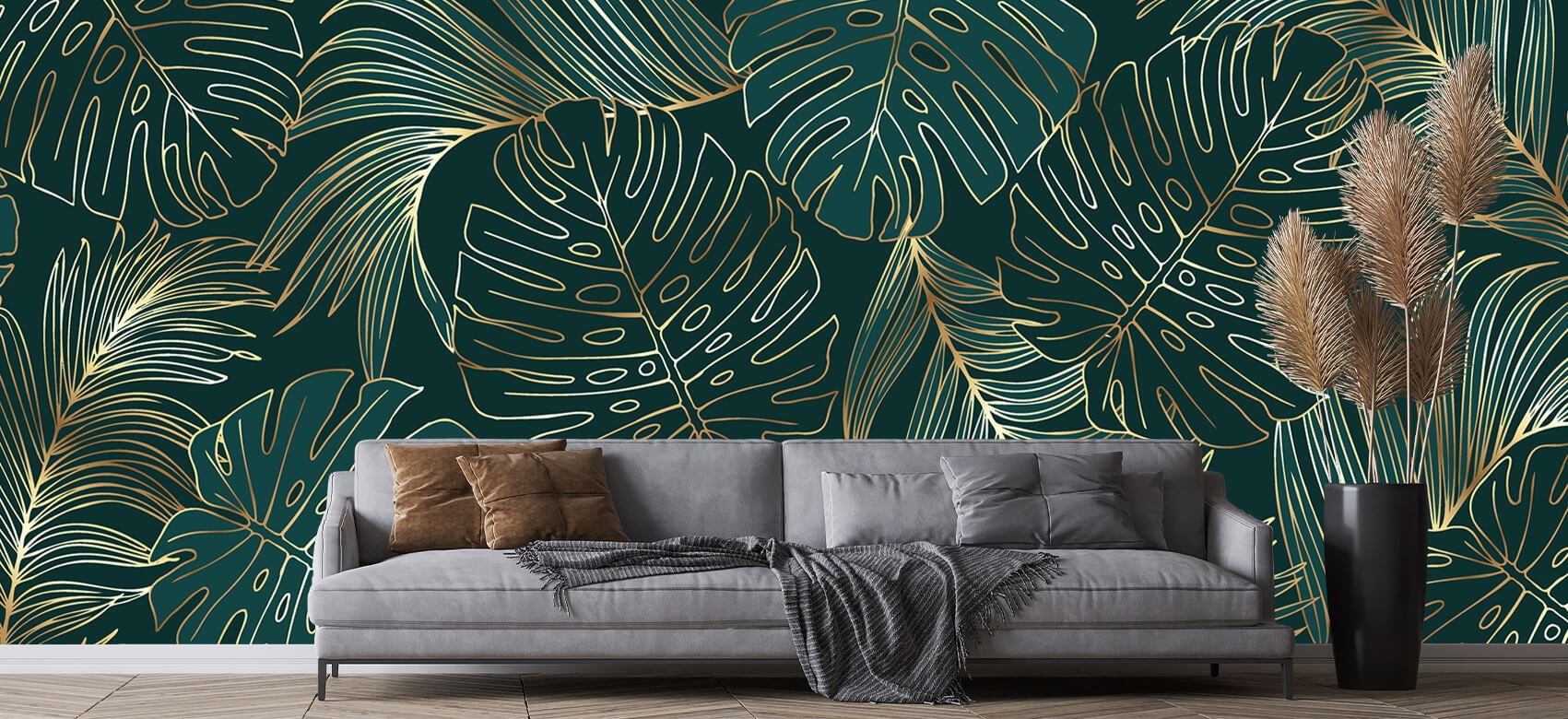 Green leaves with gold - Wallpaper Green leaves with gold - Wallpaper