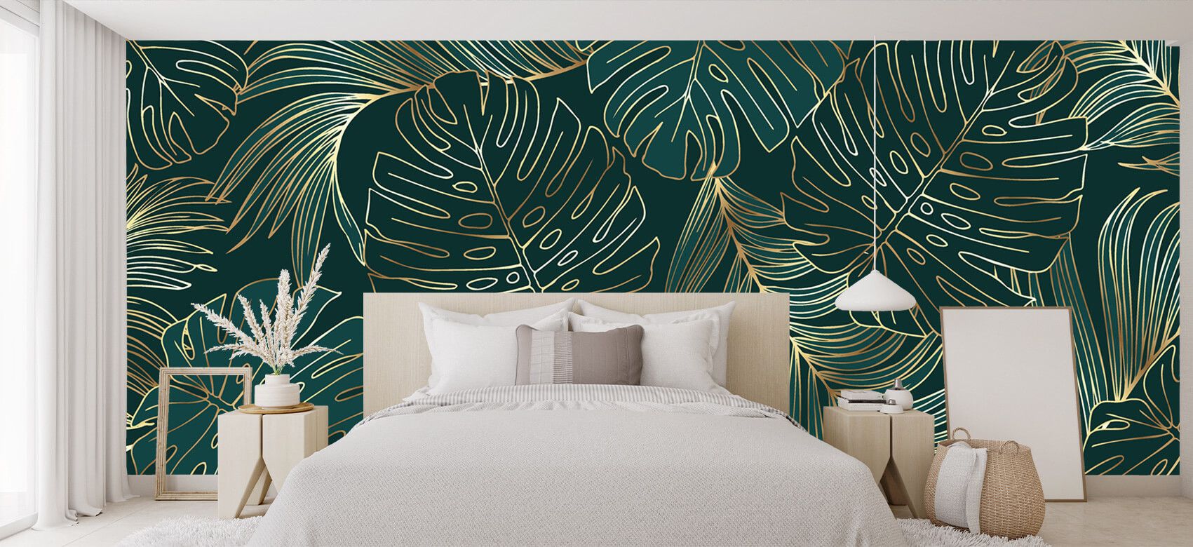Green leaves with gold - Wallpaper Green leaves with gold - Wallpaper