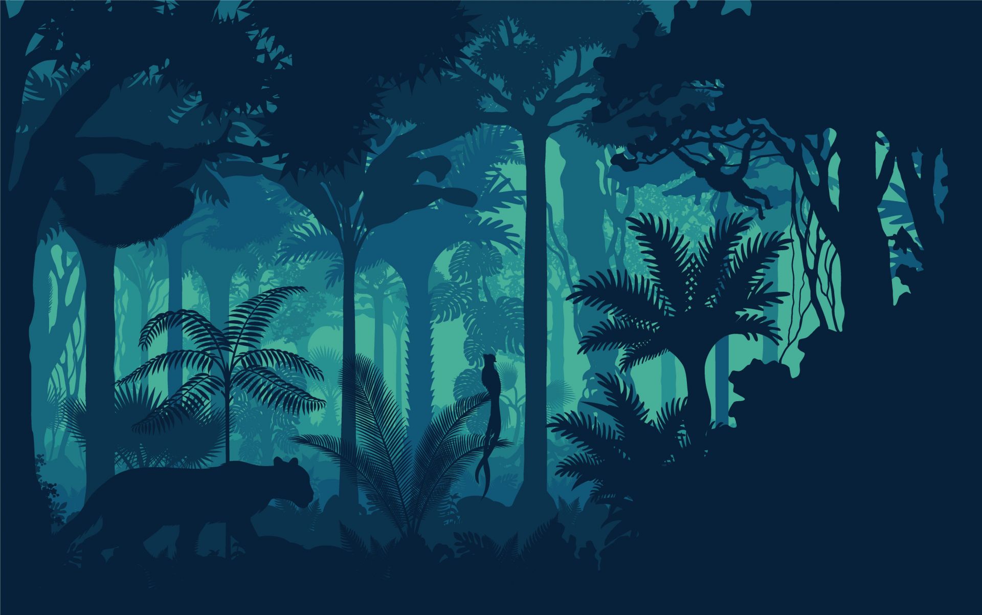 Blue jungle silhouette - Wallpaper