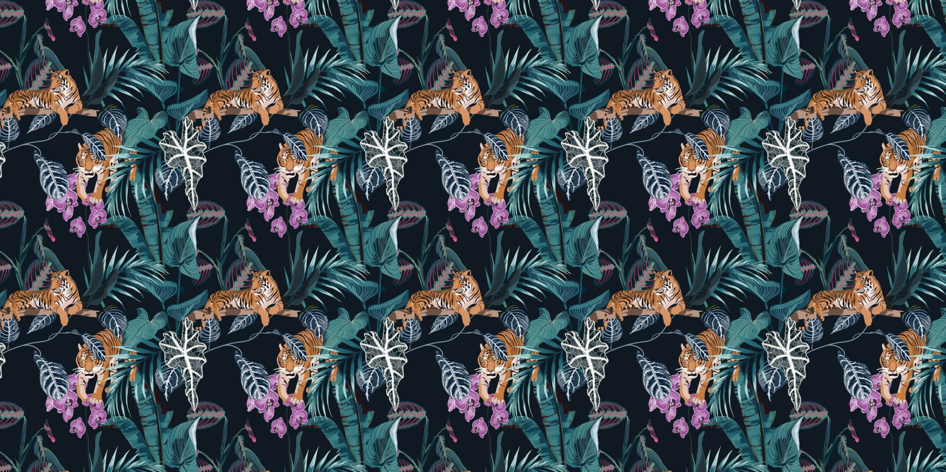 Tigers, leaves and flowers