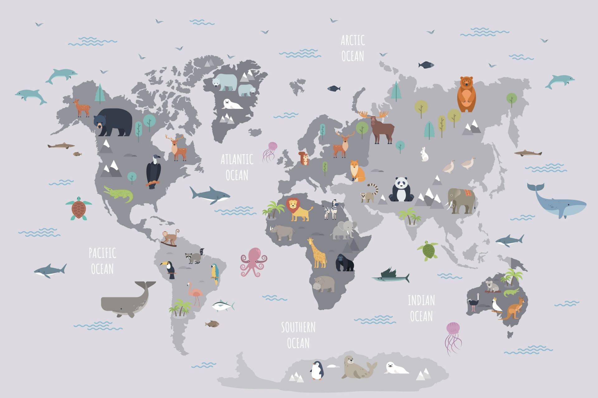 World map with wild animals main product photo