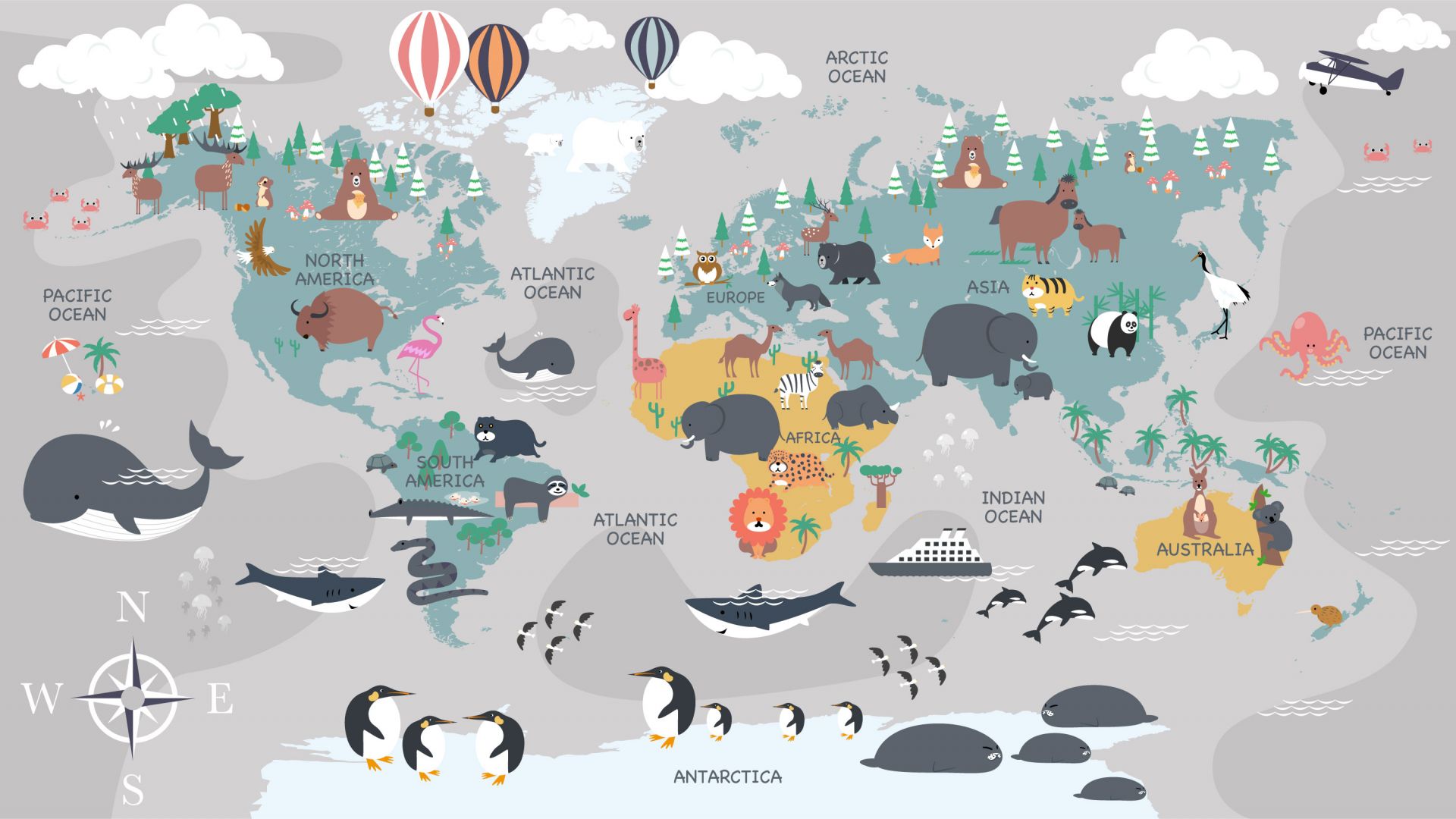 Animal world map - Wallpaper