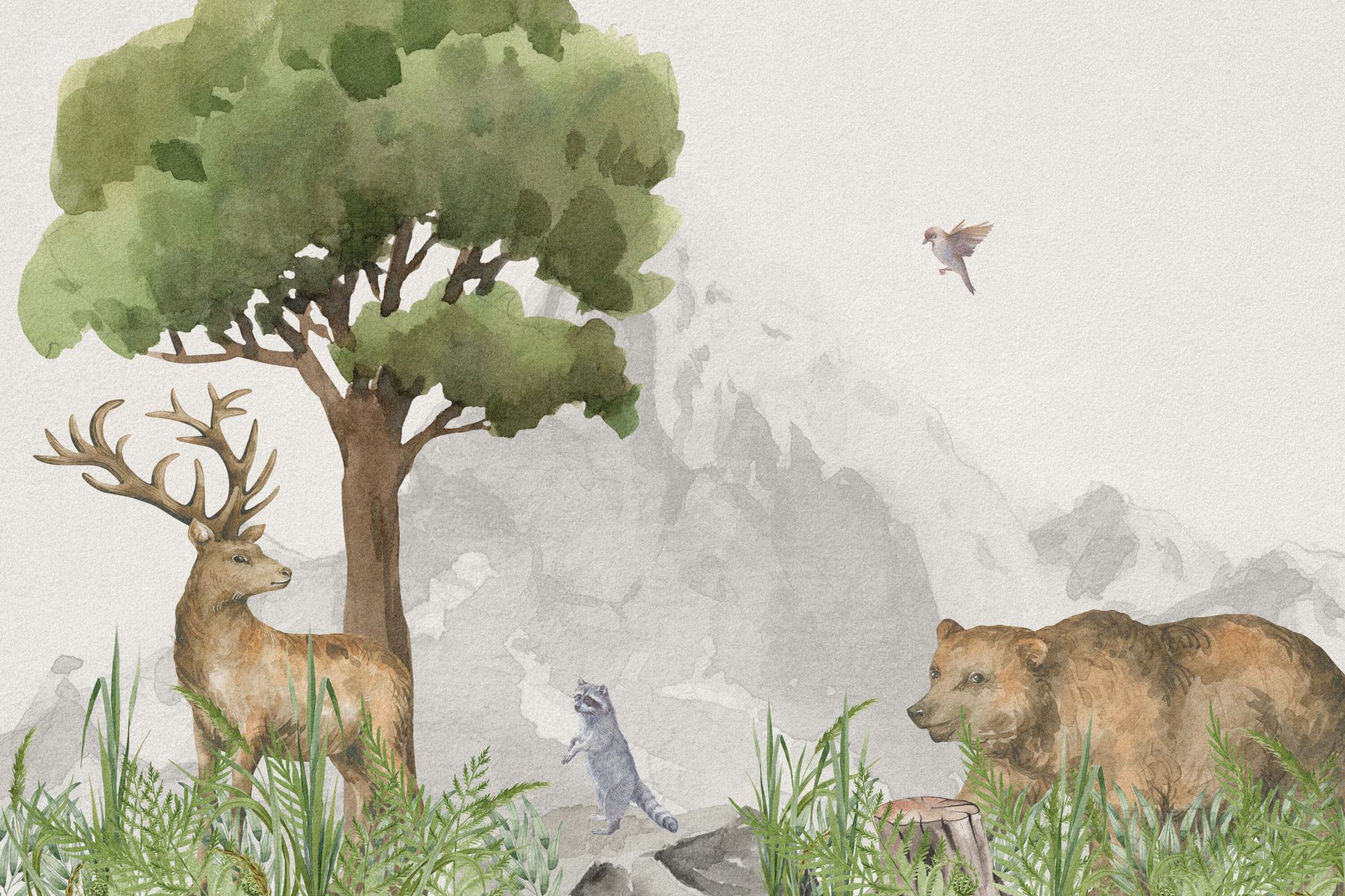 Forest animals near a mountain - Wallpaper Forest animals near a mountain - Wallpaper