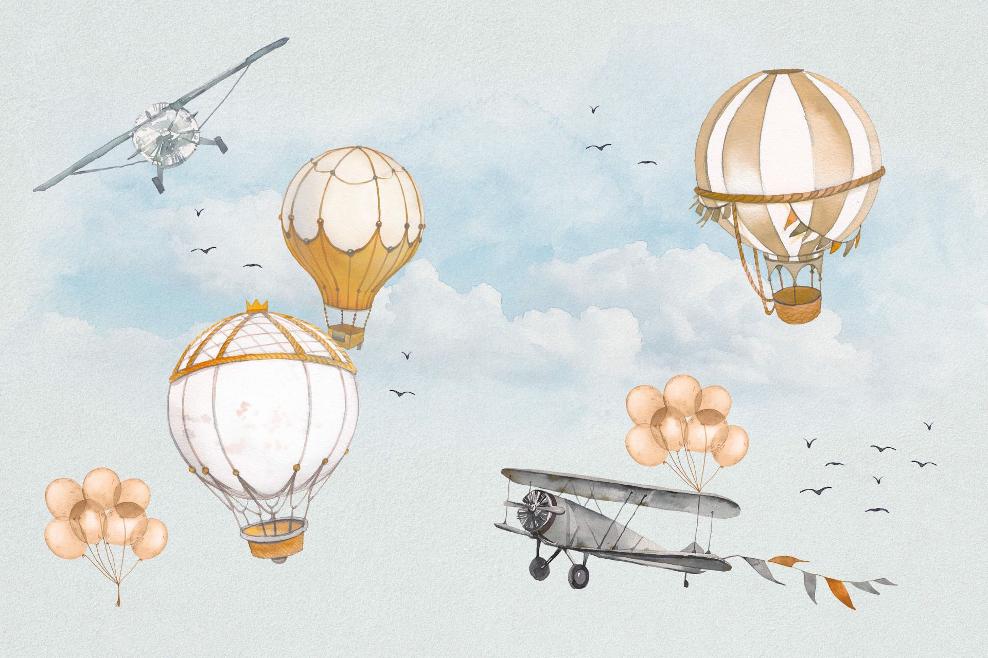 Hot air balloons watercolour main product photo