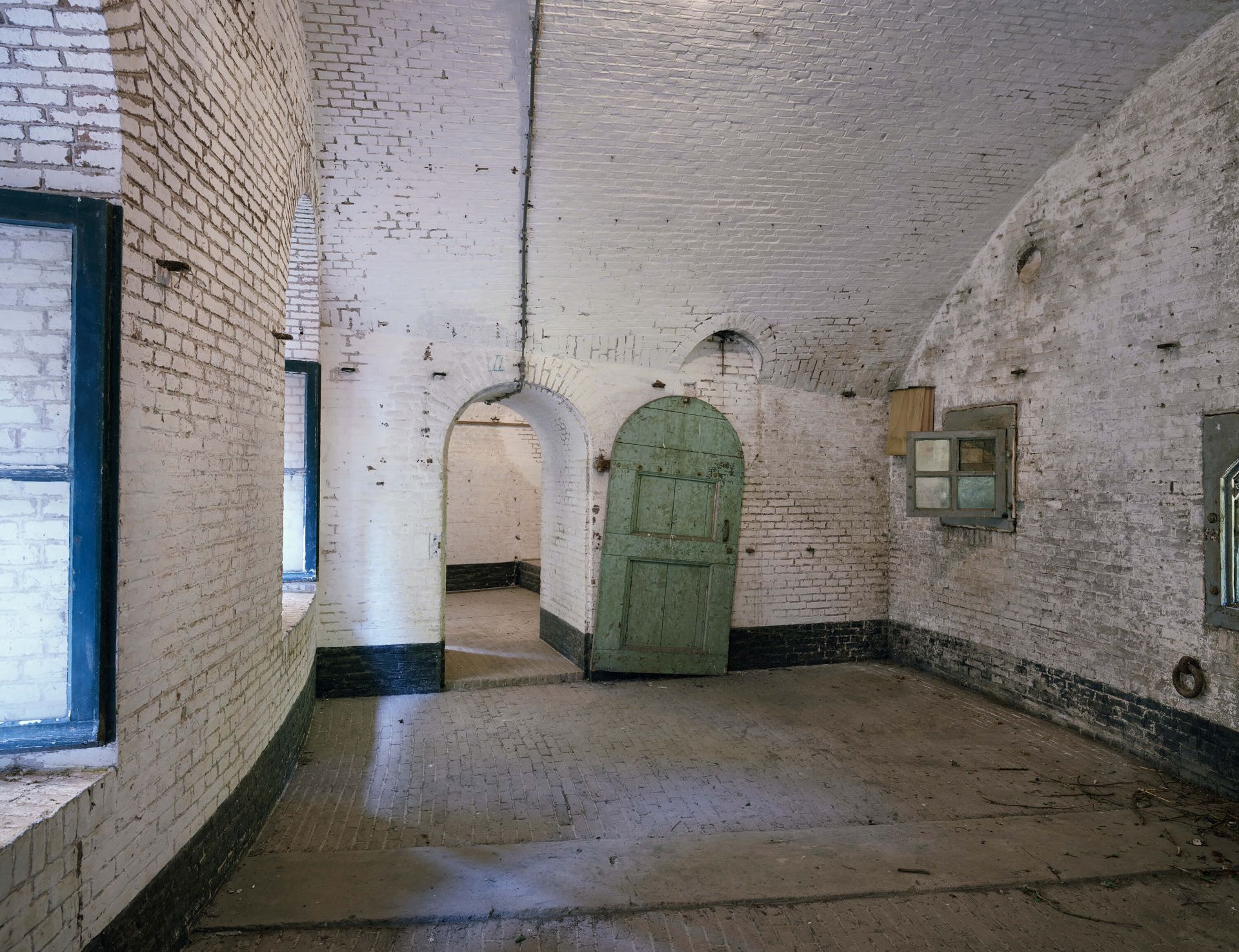 Green door in old building