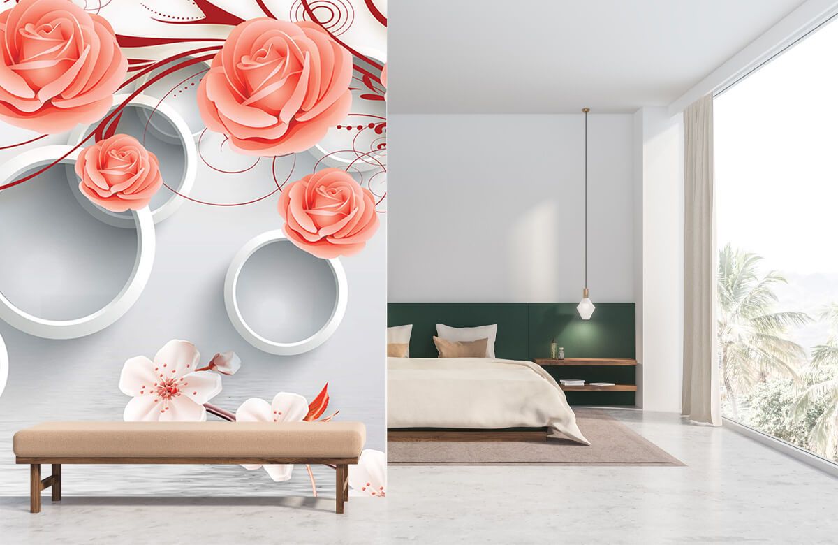 3D circles and flowers - Photo Wallpaper