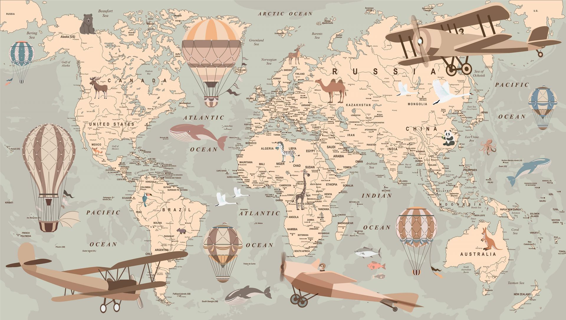 Wallpaper Mural Beige world map Photo Wallpaper