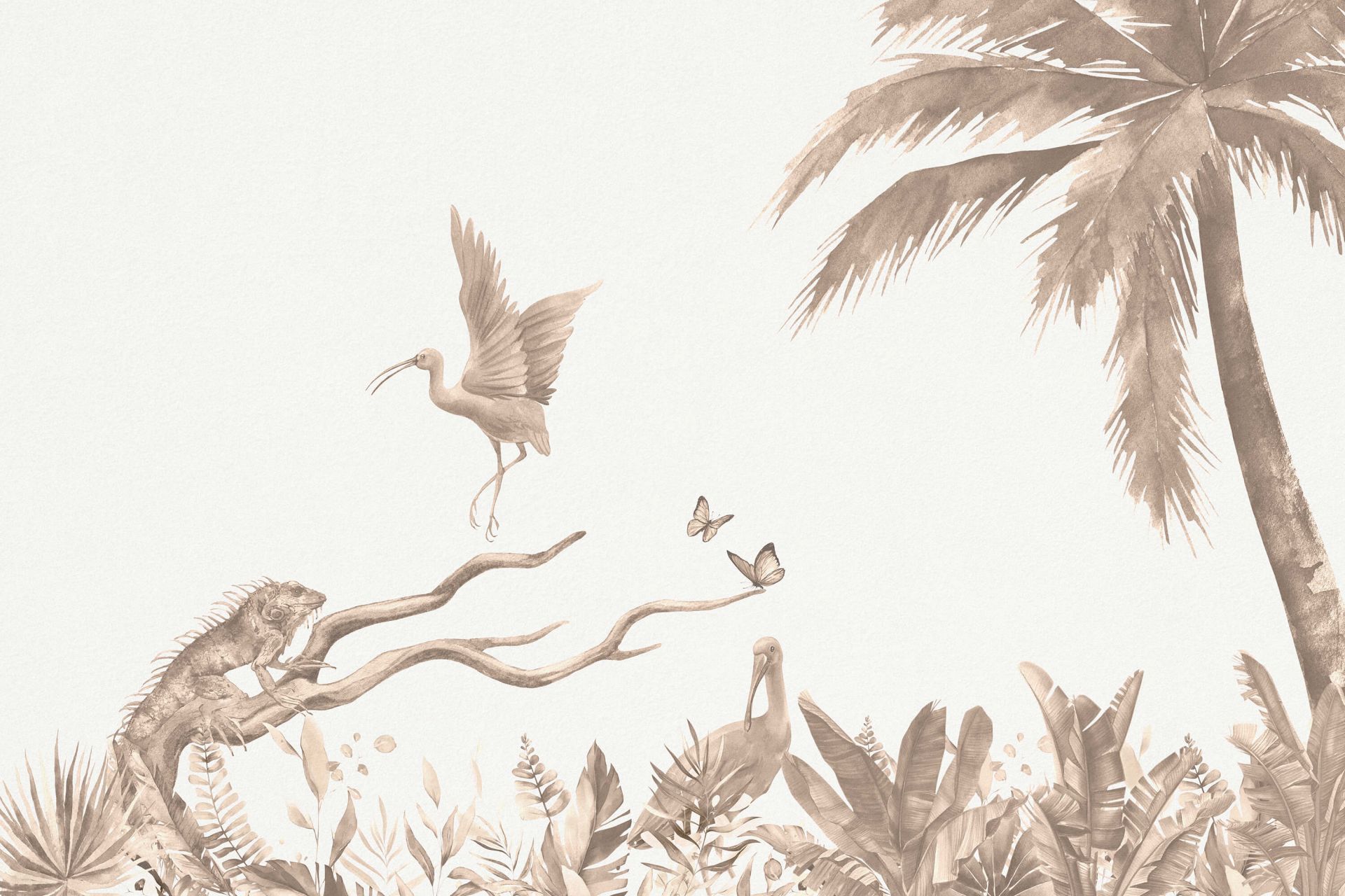 Branch with jungle animals in taupe