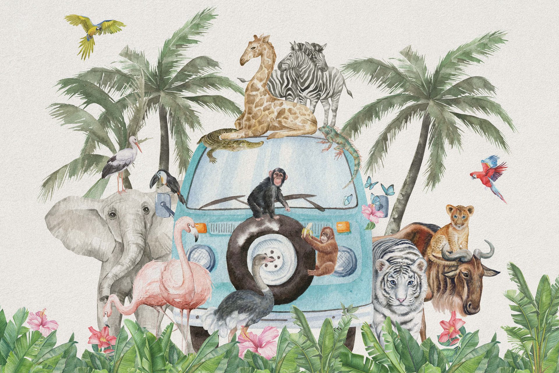 Cheerful tropical animals main product photo