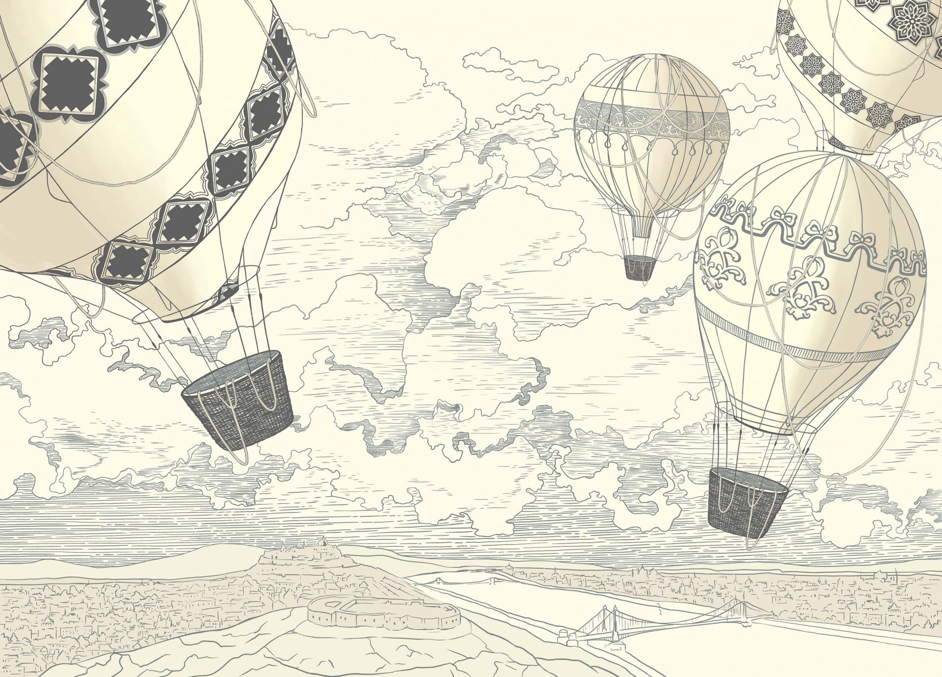 White modern hot air balloons