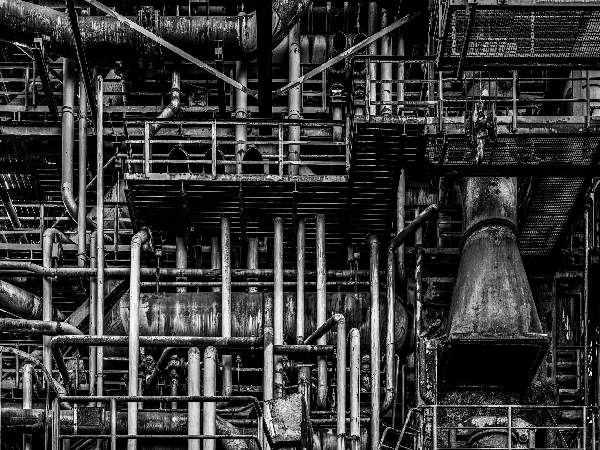 Old industrial factory in black and white