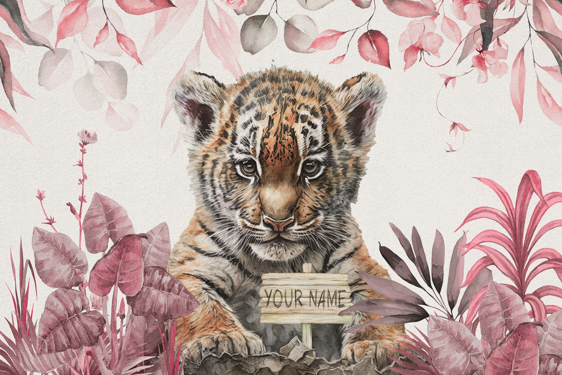 Cute tiger with plants pink Cute tiger with plants pink