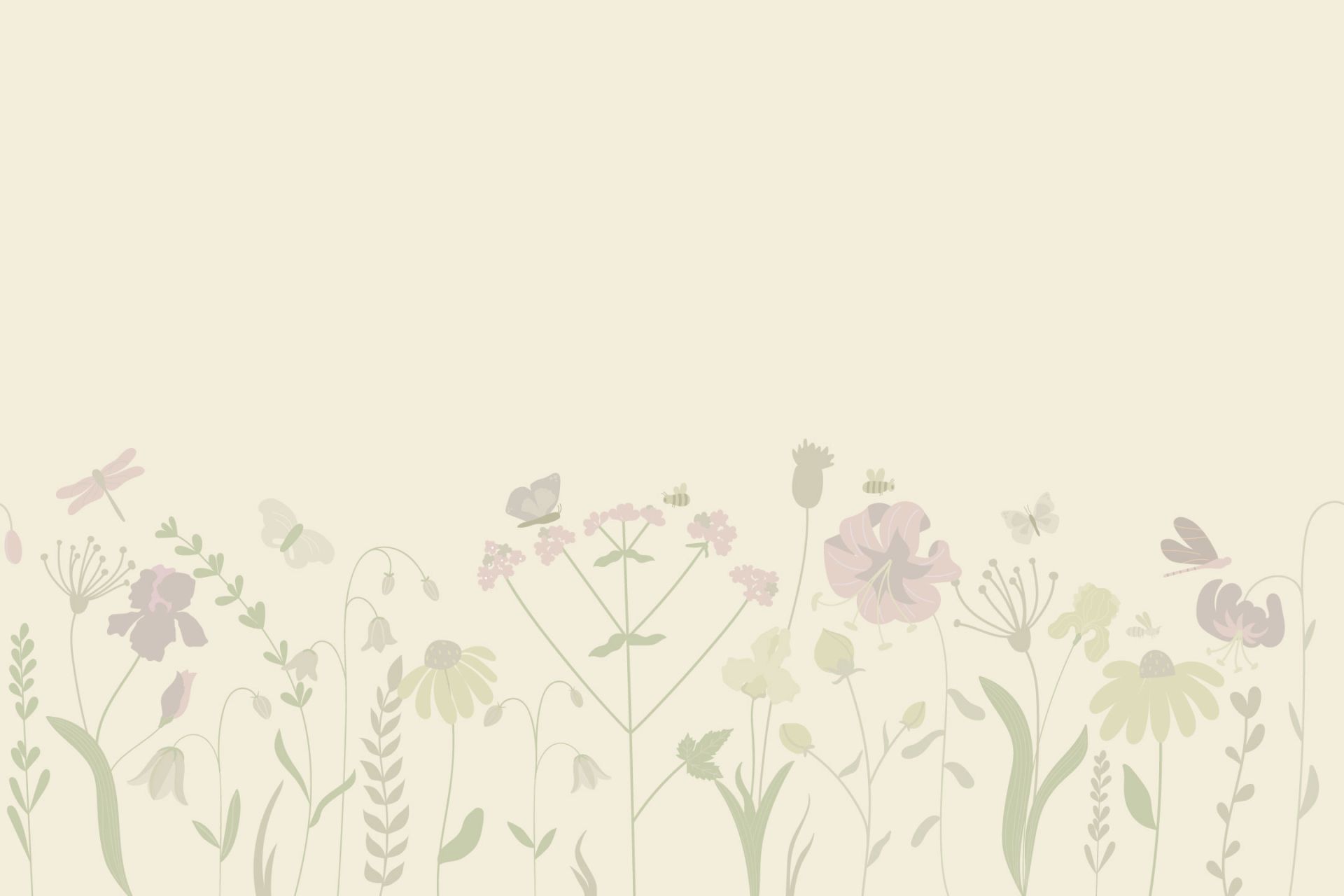 Field of flowers with butterflies beige and old pink
