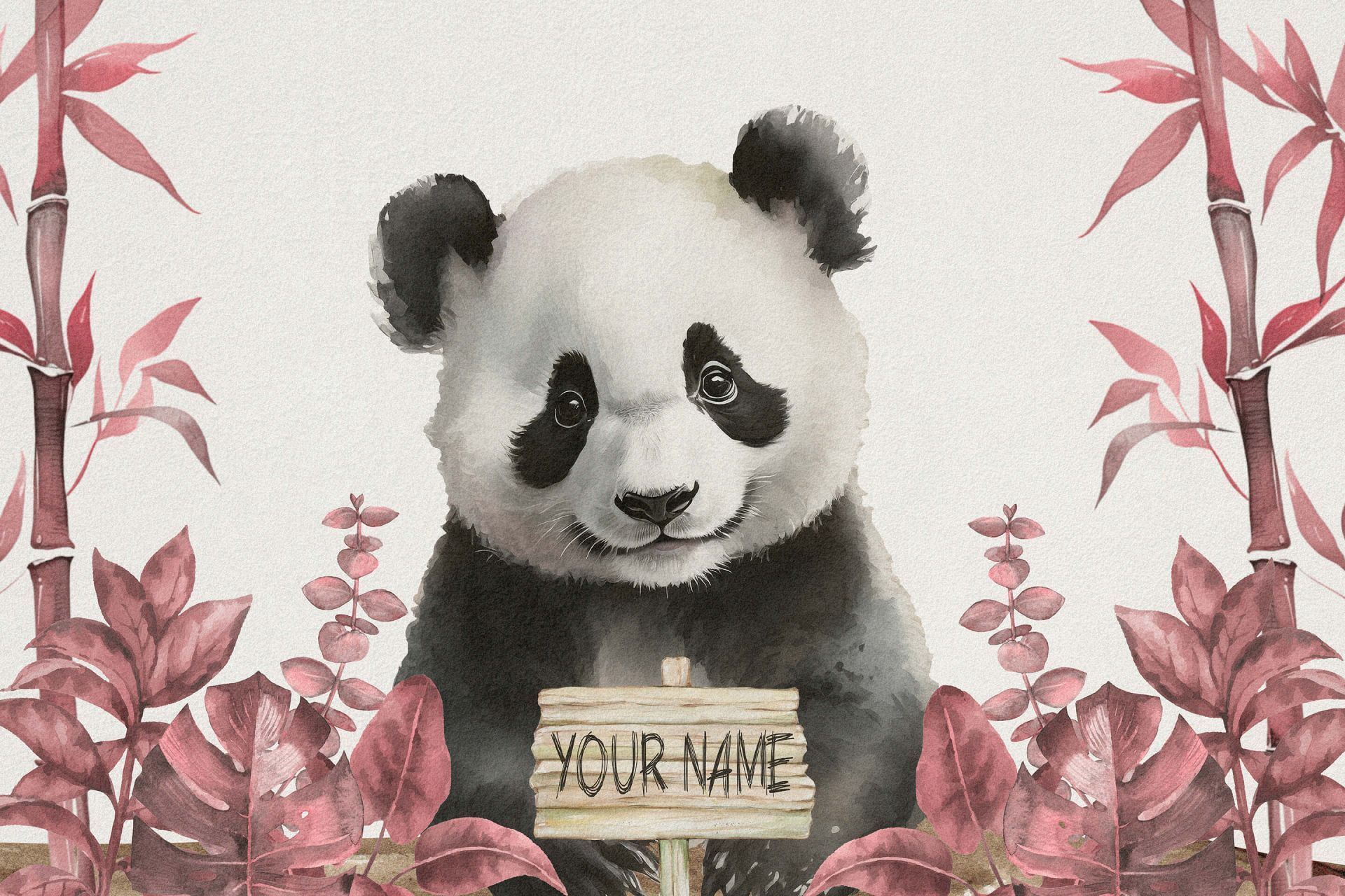 Wall Mural Baby panda in the jungle pink Wallpaper