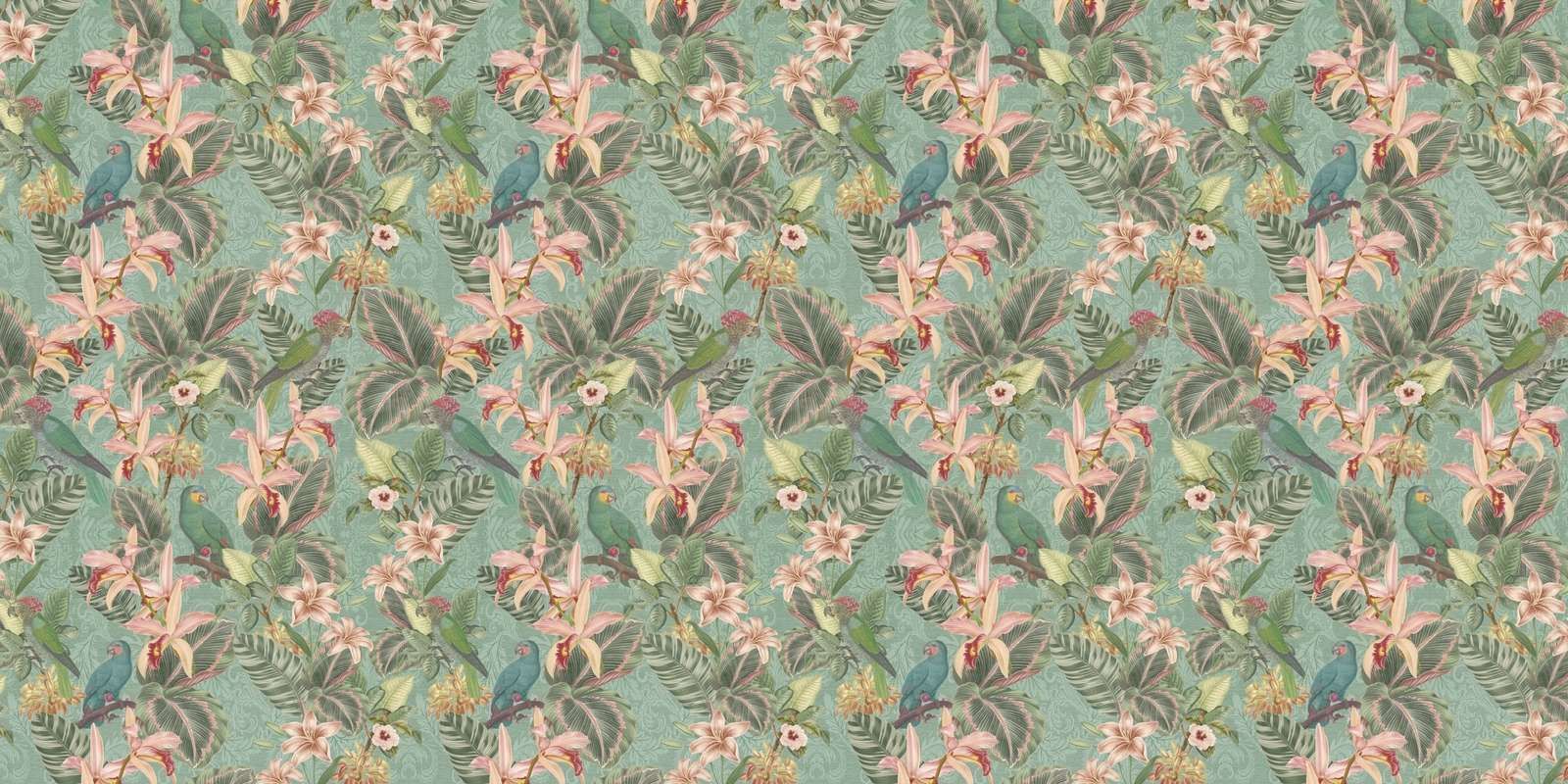 Tropical Jungle birds & parrots - mint green