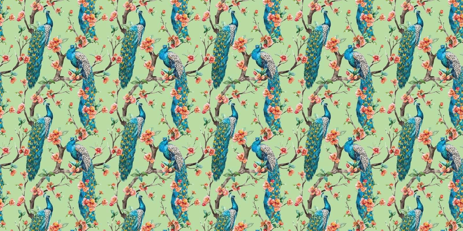 Peacock with Garden Blossom