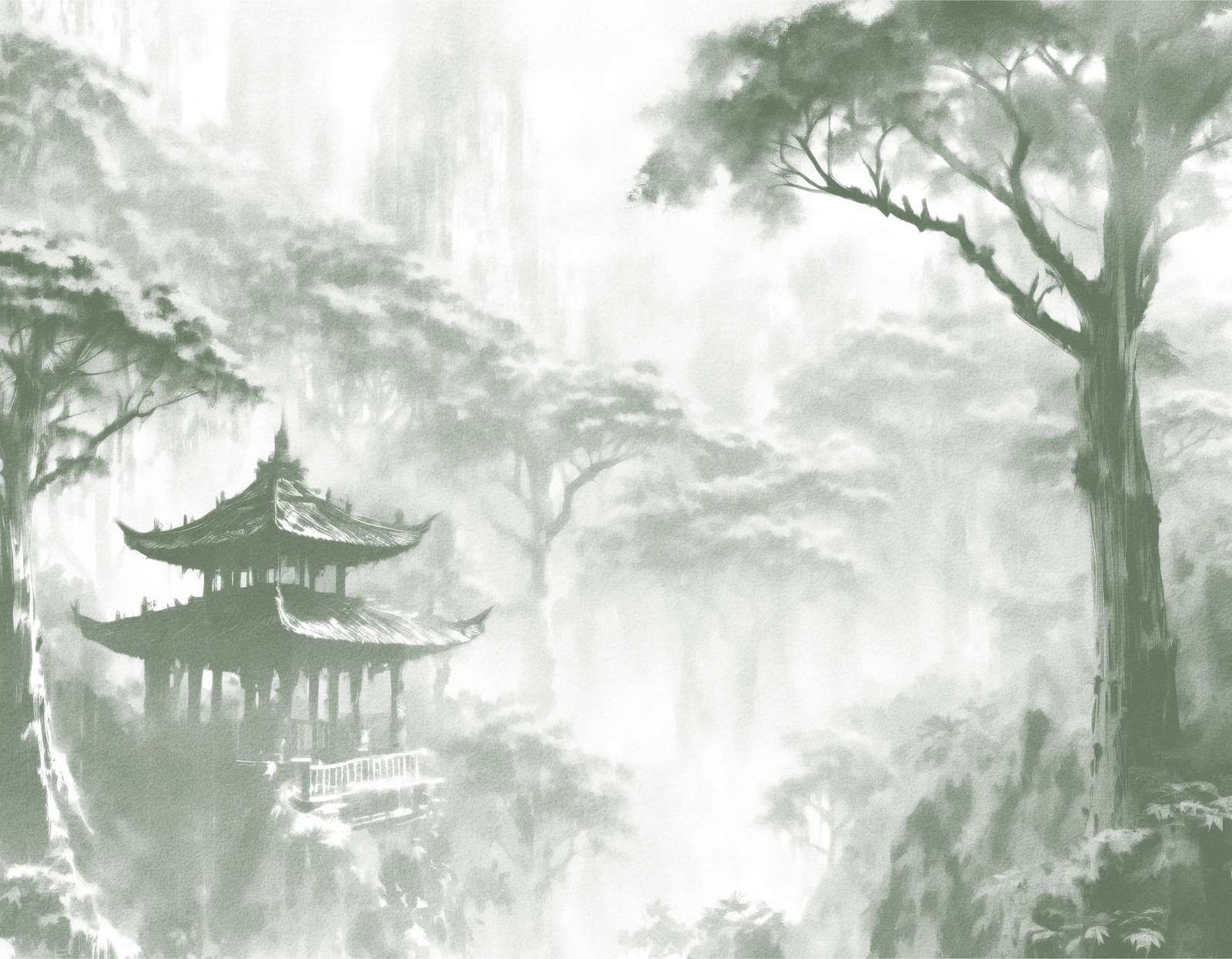 Misty Oriental Pavilion, green