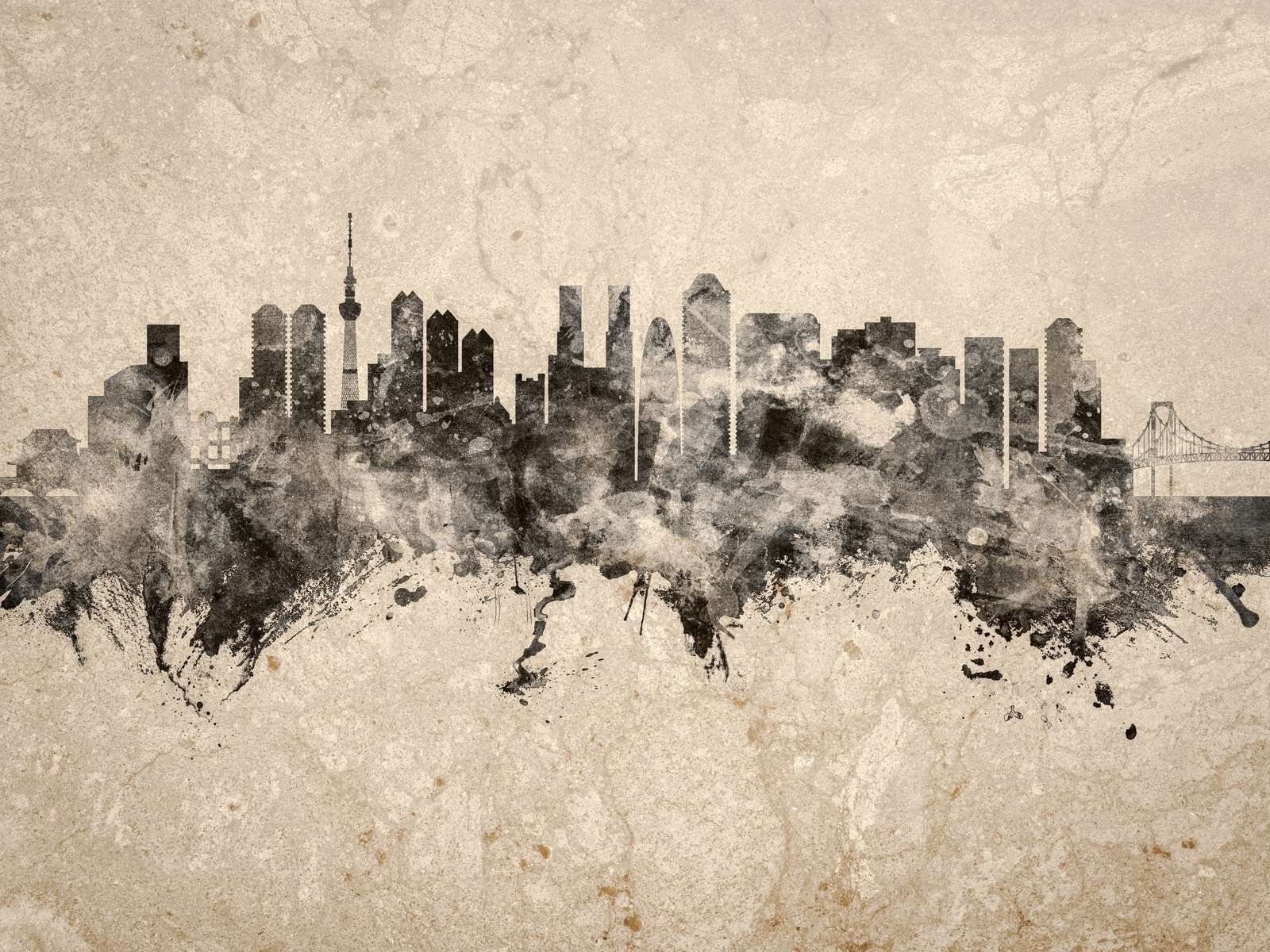 Watercolor skyline, Tokyo