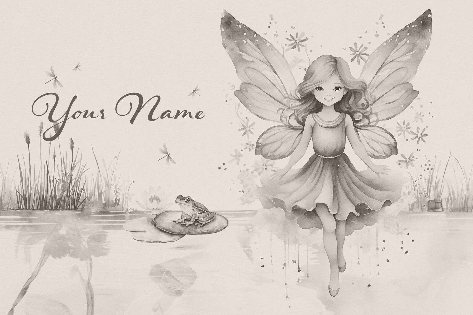 Pond fairy with frog in silence