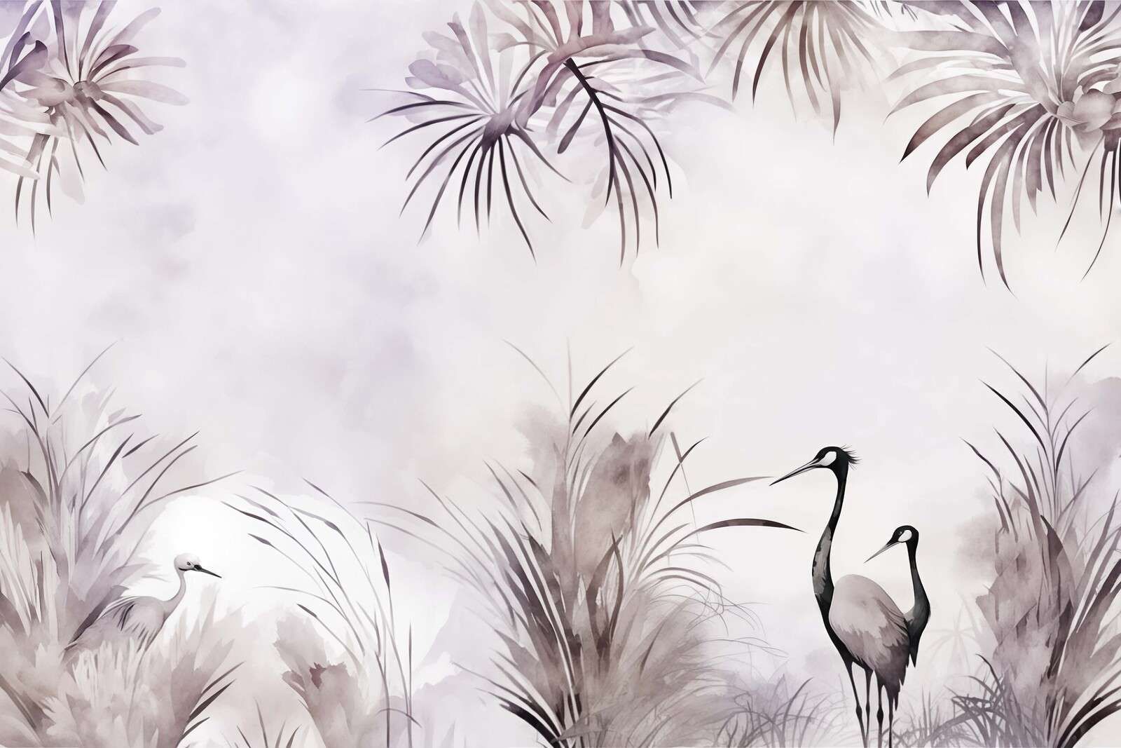 Cranes in a White Field